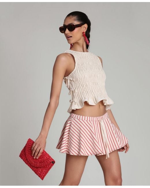 Avec Les Filles Pink Striped Drawstring Mini Skort
