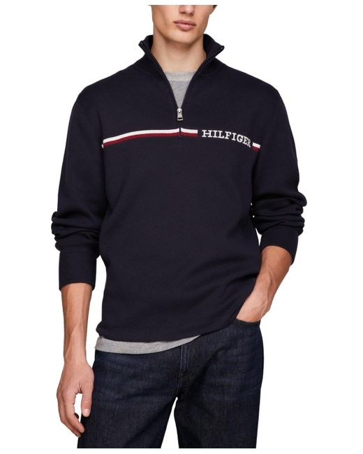 Tommy Hilfiger Blue Stripe Quarter-zip Sweater for men