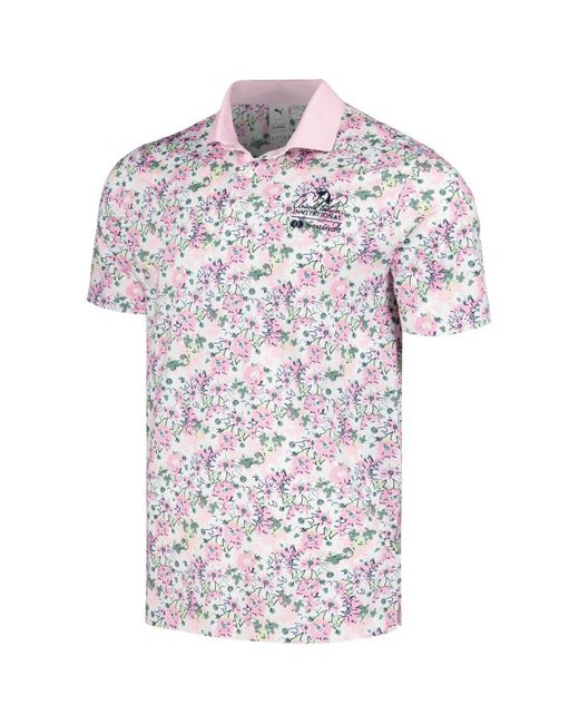 PUMA White Pink Arnold Palmer Invitational Floral Mattr Polo for men