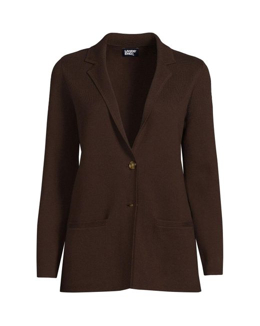 Lands' End Fine Gauge Cotton Button Front Blazer Sweater in Brown Lyst