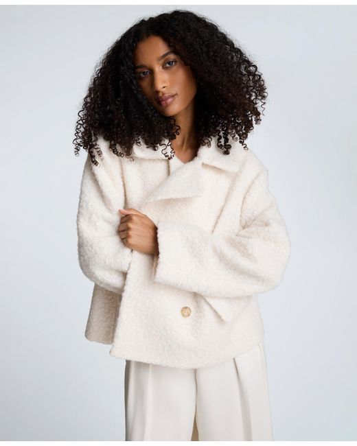 Kenneth Cole White Cropped Double-breasted Peacoat Jacket