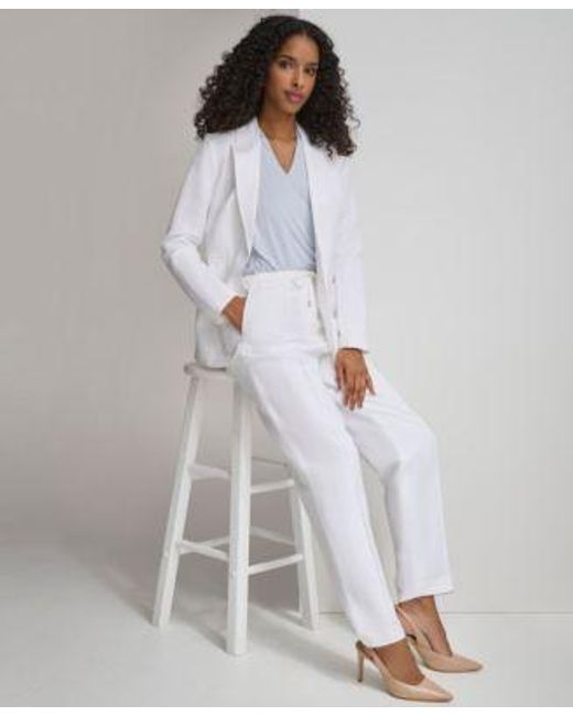 Calvin Klein White Linen Single Button Blazer Drawstring Pants