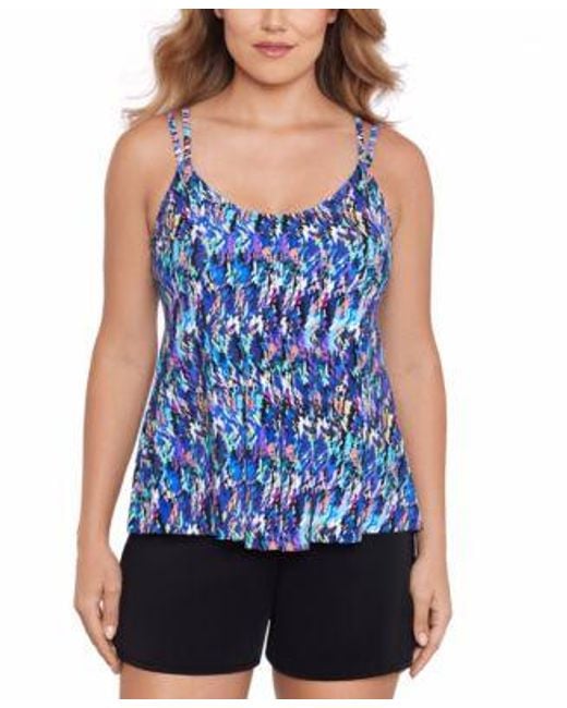 Swim Solutions Printed Pleat Front Tankini Pull On Swim Shorts Created For  Macys in Blue