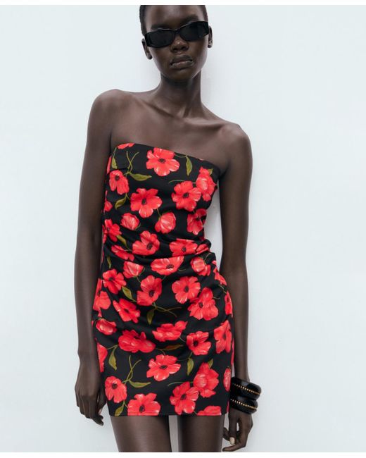 mango red strapless dress MANGO - Strapless dress red