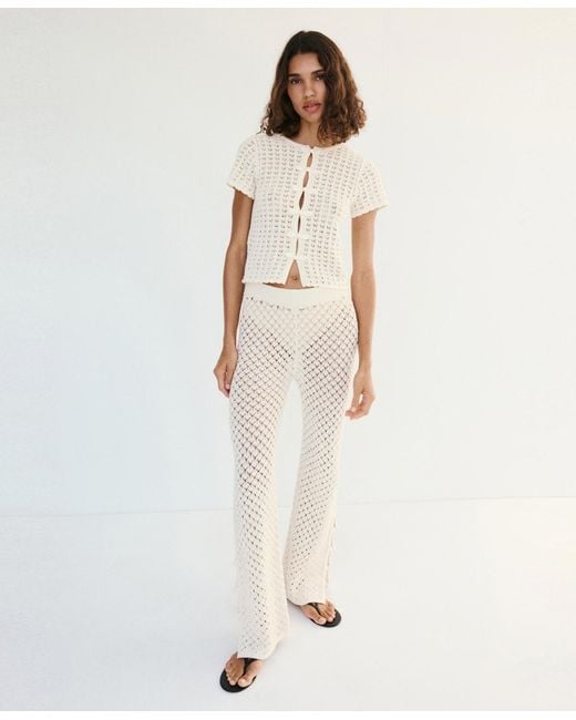 Mango White Openwork Knitted Pants