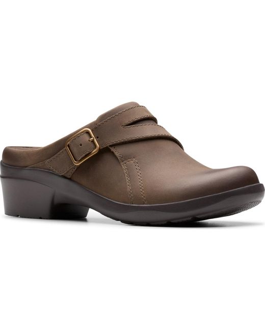 Clarks Brown Angie Braley Round Toe Mules