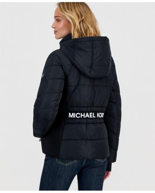 Michael Kors Blue Michael Packable Hooded Puffer Coat