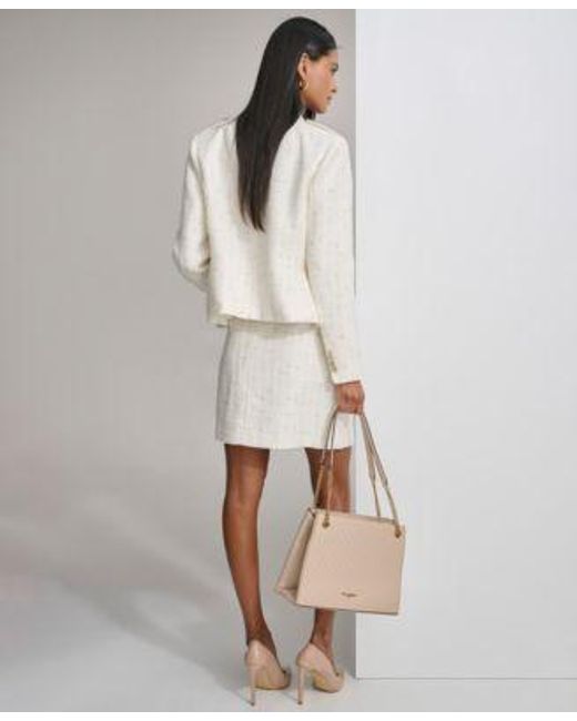 Karl Lagerfeld White Tweed Double Breasted Blazer Tweed Pencil Skirt Strappy Neck Sleeveless Top
