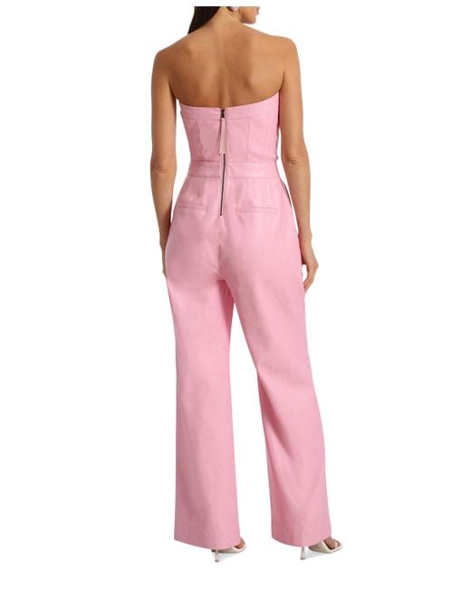 Avec Les Filles Pink Faux-leather Corset Wide-leg Jumpsuit