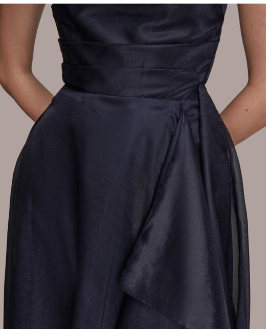 Donna Karan Blue Ruched Strapless Gown