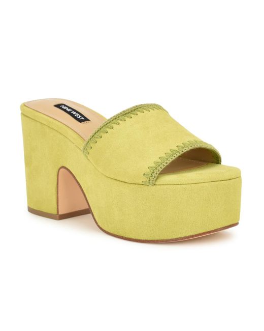 Nine West Yellow Yickie Slip-on Round Toe Wedge Sandals