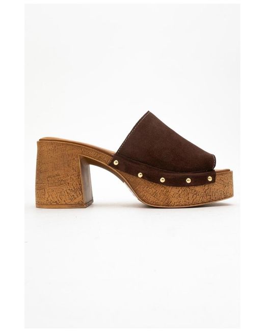 Forever & Always Shoes Brown Pull Leather Platform Mules ()