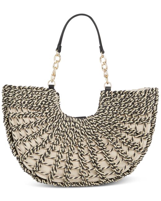 INC International Concepts Metallic Ivah Extra-large Woven Straw Chain Tote