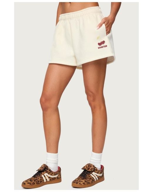 Edikted White Cherry Babe Sweat Shorts