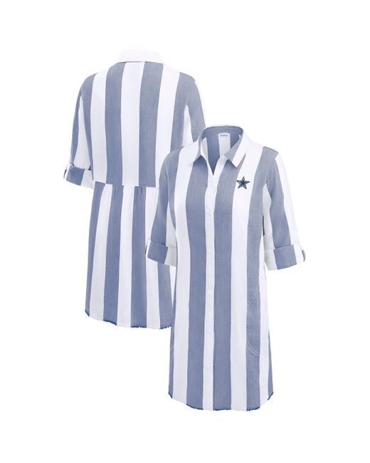 Tommy Bahama Blue Navy/whiteâ Dallas Cowboys Rugby Beach Stripe Button-up Tunic Top