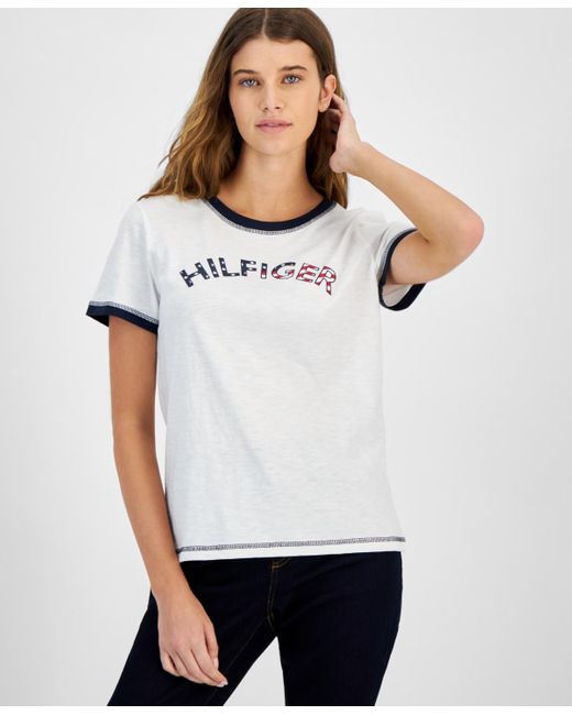 Tommy Hilfiger White Cotton Crewneck Logo T-shirt