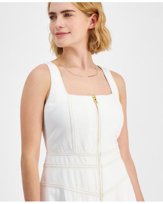 INC International Concepts White Petite Zippered-front Denim Dress