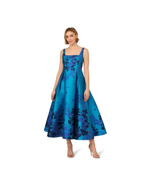 Adrianna Papell Blue Jacquard Fit & Flare Dress