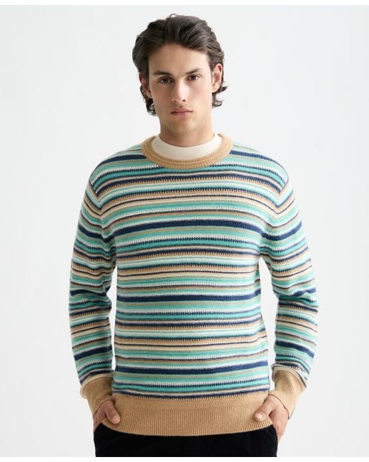 Scotch Soda Men's Green Striped Long Sleeve Sweater