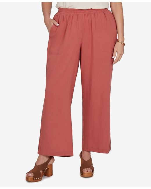 Ruby Rd Red Plus Size Lace Trim Lightweight Pull-on Pants
