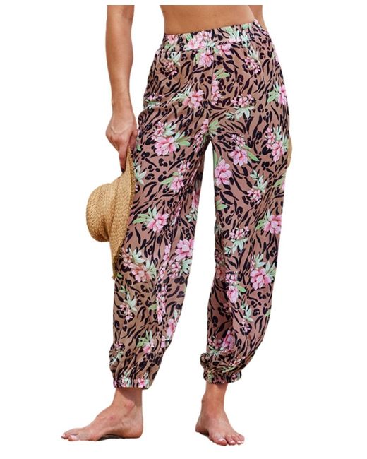 CUPSHE Red Elastic Waist Floral Print Cover-up Pants