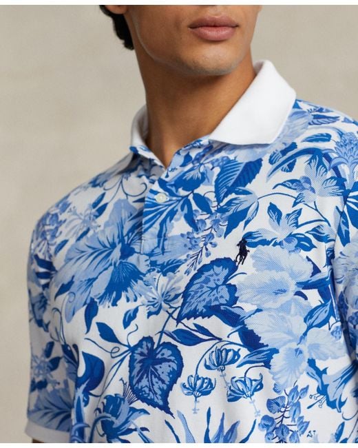 Polo Ralph Lauren Blue Classic-fit Floral-print Mesh Polo Shirt for men