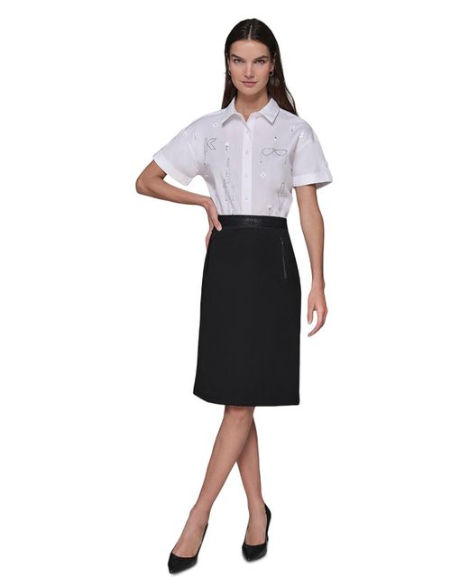 Karl Lagerfeld Black Compression Pull-on Pencil Skirt