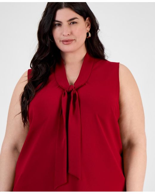 Kasper Red Plus Size Bow Top