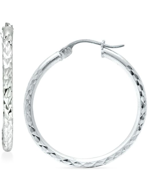 Giani Bernini Metallic Small Textured Hoop Earrings In Sterling Silver, 1", Created For Macy's