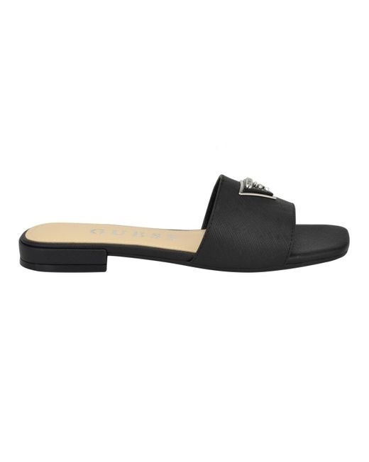 Guess Black Tamsea One Band Square Toe Slide Flat Sandals