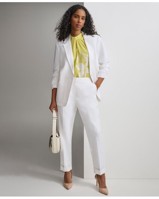Calvin Klein White Ruched-sleeve Single-button Blazer