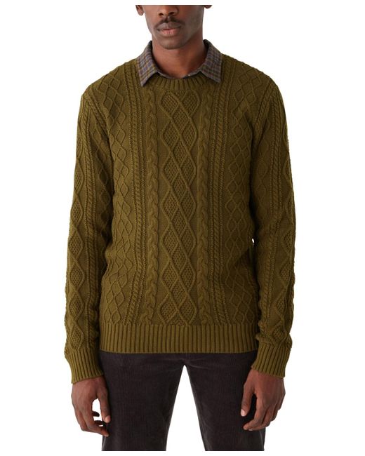 Frank And Oak Green Classic-fit Cable-knit Crewneck Sweater for men
