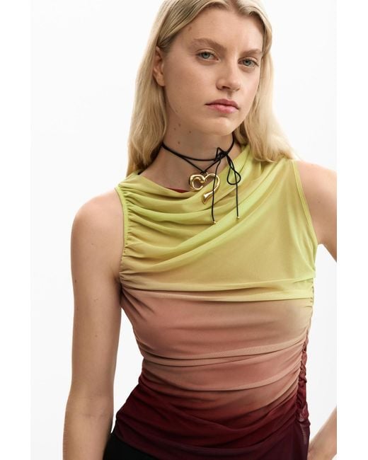 Desigual Red Draped Asymmetrical Top