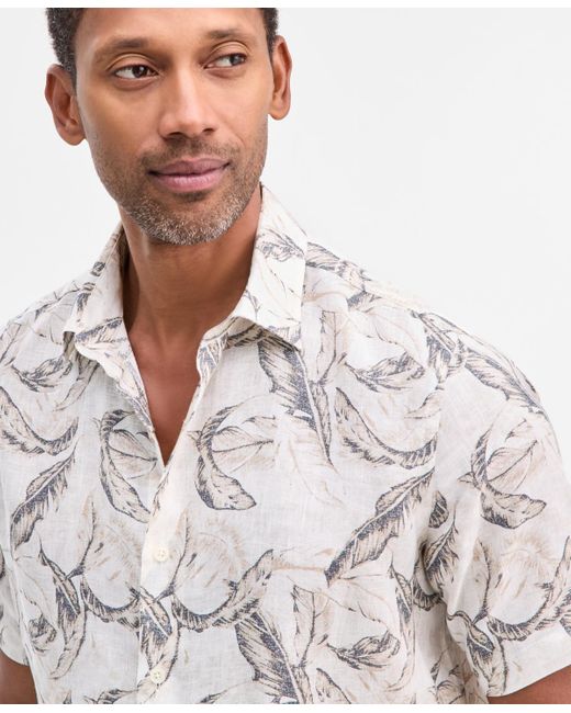 Club Room White Short Sleeve Leaf Print Button-front Shirt for men