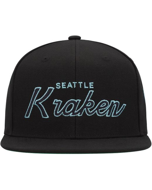 Mitchell & Ness Black Seattle Kraken Core Team Script 2.0 Snapback Hat for men