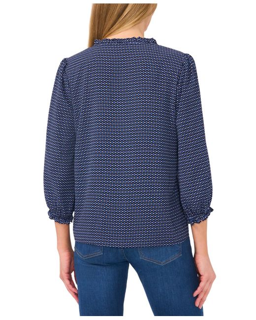 Cece Blue Ruffled V-neck Button-front Blouse
