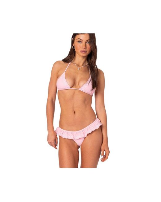 Edikted Pink Frilly Triangle Bikini Top