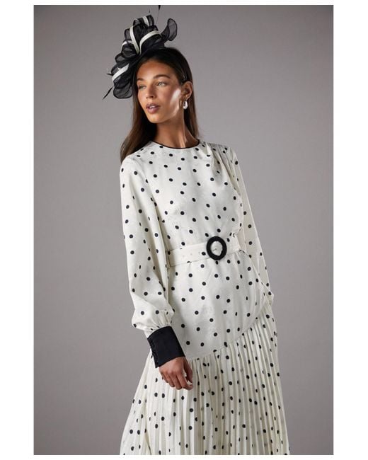 Coast White Long Sleeve Pleated Midi Dress