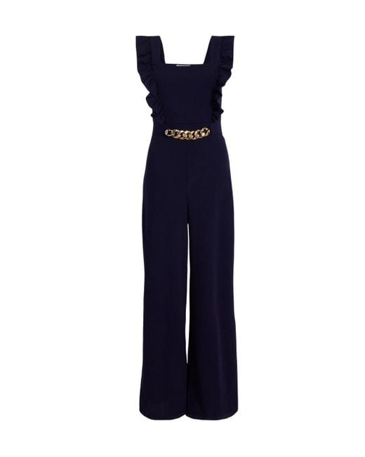 Quiz Blue Scuba Crepe Chain Front Frill Jumpsuit