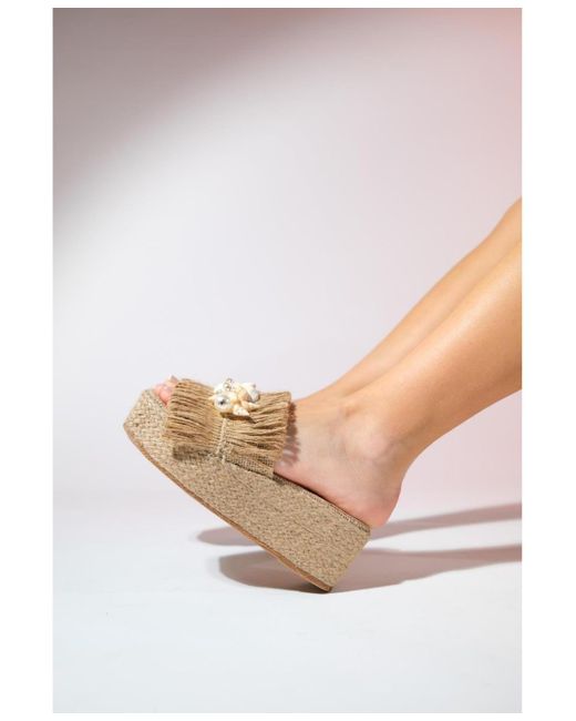 Prologue Shoes Blue Dion Raffia Seashell Wedge Mules ()