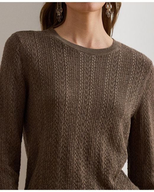 Ralph Lauren Brown Petite Pointelle-knit Slim Fit Sweater