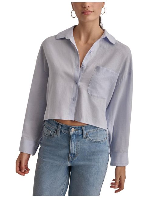 DKNY Blue Oversized Cropped Button-front Shirt