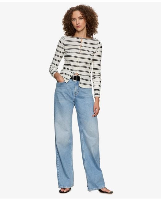 Sanctuary White Button-front Ribbed Top