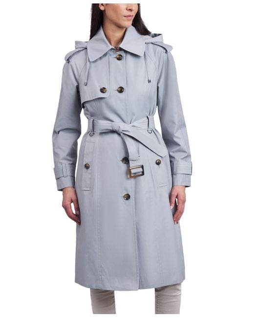 London Fog Gray Belted Hooded Water-resistant Trench Coat