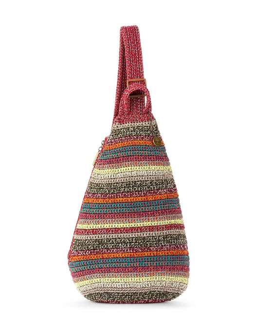 The Sak Red Geo Sling Crochet Small Backpack