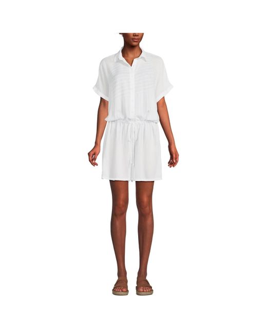 Lands' End White Button Front Swim Cover-up Romper