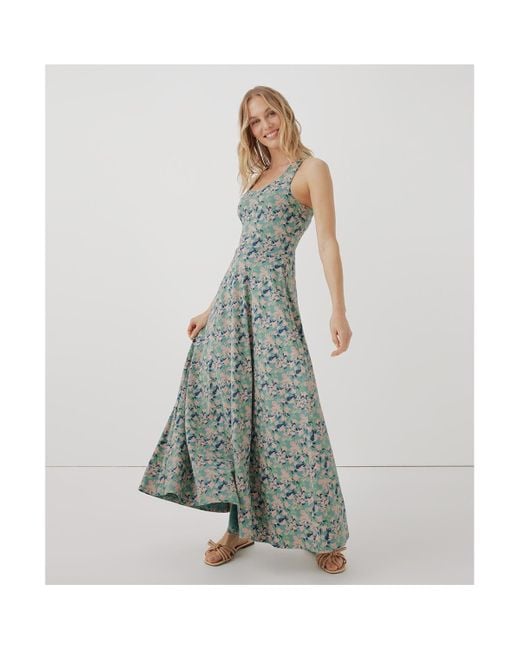 Pact Green Fit & Flare Open Back Maxi Dress