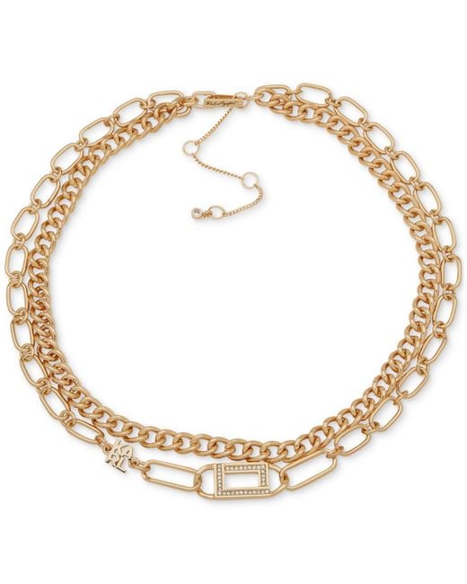 Karl Lagerfeld Metallic Gold-tone Pave Link Layered Collar Necklace