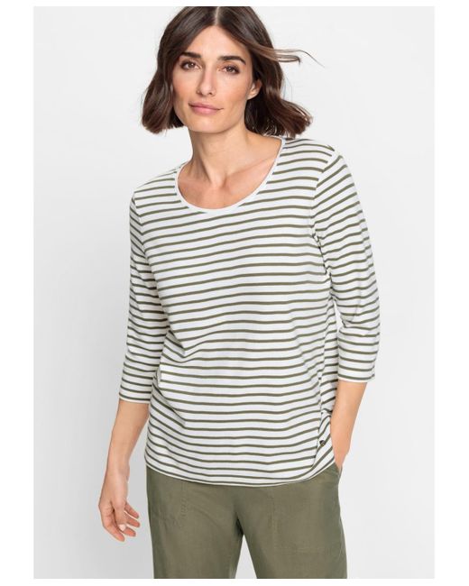Olsen Gray 100% Cotton 3/4 Sleeve Striped T-shirt