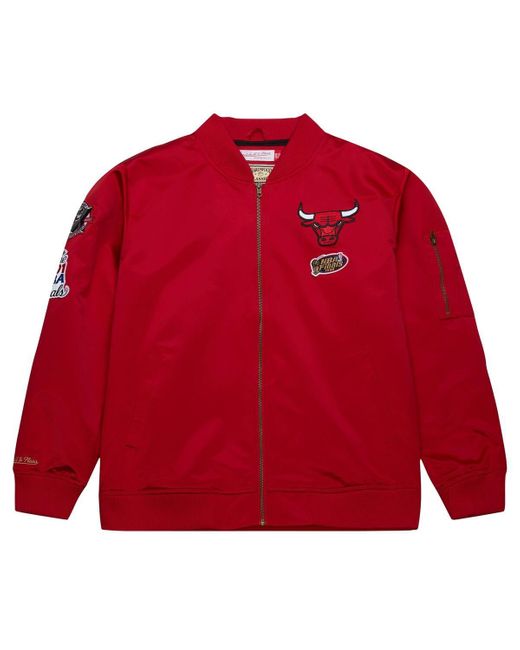 Mitchell & Ness Red Distressed Chicago Bulls Hardwood Classics Vintage-like Logo Full-zip Bomber Jacket for men
